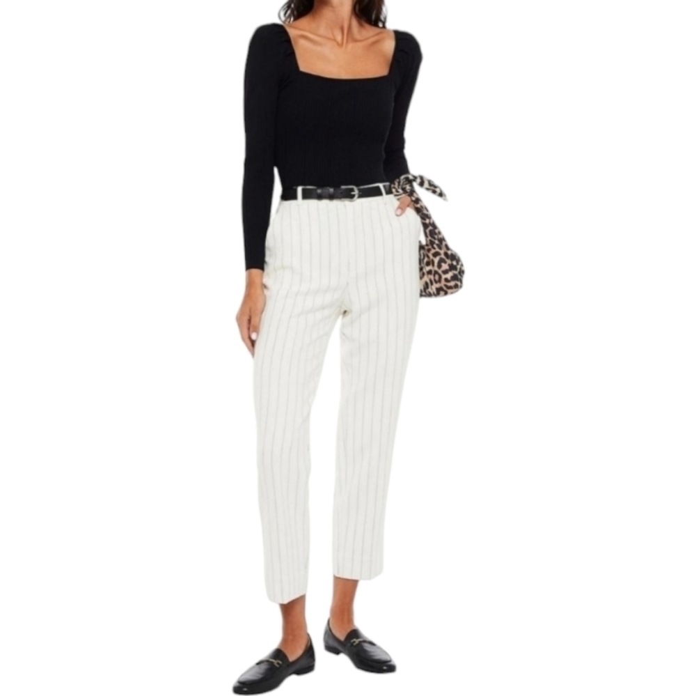 GANNI Striped Tapered Pants, Size 8, White | Black, NWOT